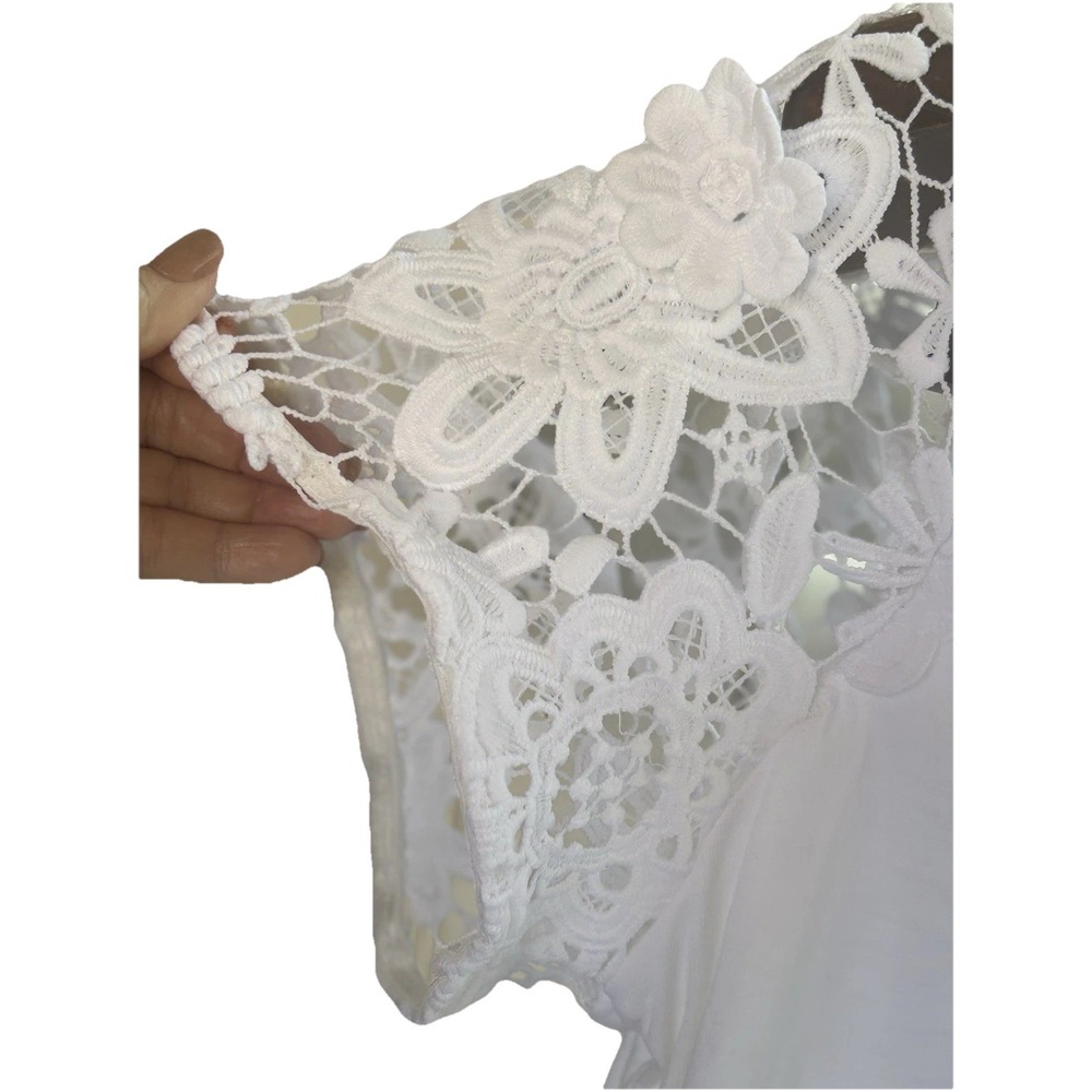Charter Club XL P Short Sleeve Crochet Trim Top Shirt White Lace Trim Cotton - Picture 8 of 12